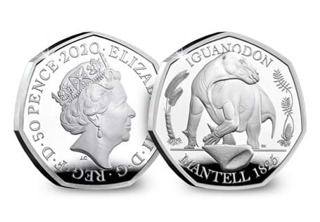 This Silver Proof 50p has been struck by the Royal Mint. It features an anatomically accurate depiction of an Iguanodon Dinosaur. This is the second coin in the Dinosauria 50p collection.
