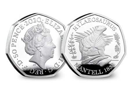 This Silver Proof 50p has been struck by the Royal Mint. It features an anatomically accurate depiction of a Hylaeosaurus Dinosaur. This is the third coin in the Dinosauria 50p collection.