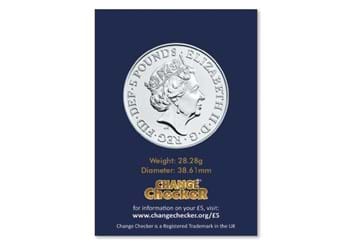 Queen's Beasts White Horse of Hanover BU 5 pound  obverse in Change Checker packaging