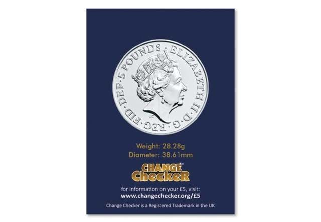 Queen's Beasts White Horse of Hanover BU 5 pound  obverse in Change Checker packaging