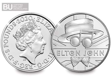 This £5 coin was issued as part of The Royal Mint's Music Legends series celebrating Elton John. This coin has certified as Brilliant Uncirculated quality. Comes presented in Change Checker packaging.