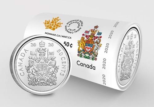 2020 Canada Royal Arms 50 Cent Roll beside reverse