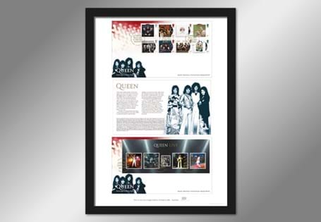 The Ultimate Framed Edition includes Royal Mail's 2020 Queen stamps and Mini Sheet First Day Covers with the official release notes in an A3 frame, postmarked with the First Day of Issue, 09/07/2020