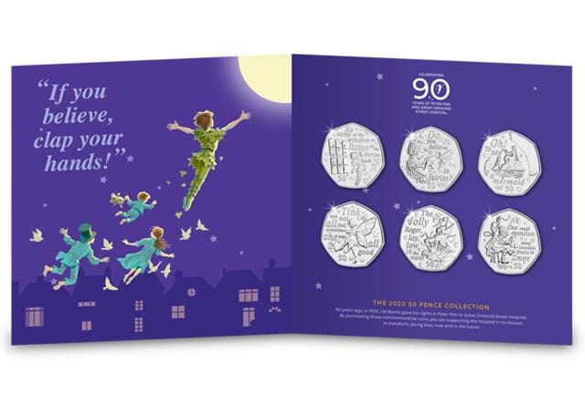 The 2020 Official Peter Pan 50p Coin Set inside pack