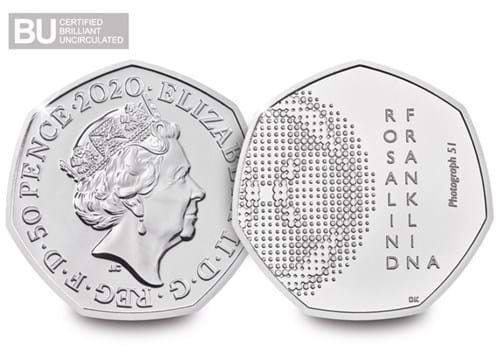 Rosalind Franklin CERTIFIED BU 50p Obverse and Reverse with BU logo