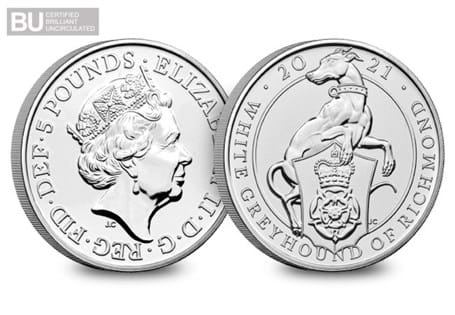 The White Greyhound of Richmond is the ninth release in The Royal Mints Queen's Beasts £5 Series. It has been protectively encapsulated and certified as Brilliant Uncirculated quality.
