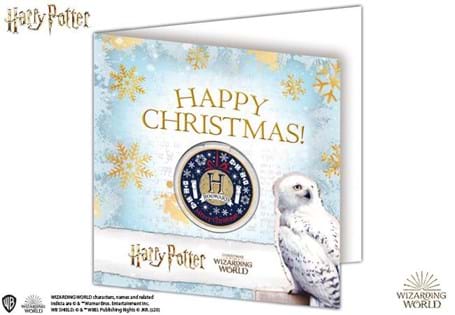 The Harry Potter Christmas Commemorative features a Hogwarts Christmas design on the reverse. Obverse features the Official Harry Potter logo. Struck to a Proof finish. Edition Limit: 2,020