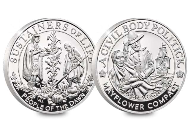 The 2020 UK and US 400th Anniversary of the Mayflower Silver Proof Coin and Medal Set both sides US