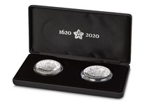 Issued by The Royal Mint and has been produced in collaboration with the US Mint. Features a 1oz Silver UK Mayflower £2 coin and a 1oz Silver Proof medal issued by the US Mint. EL 5,000.