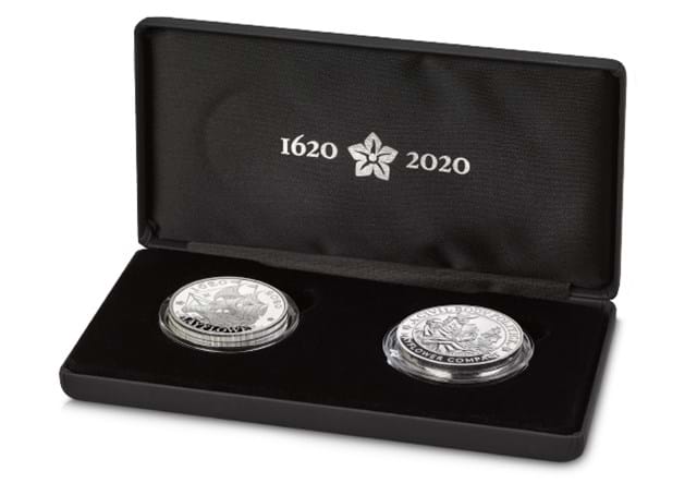 The 2020 UK and US 400th Anniversary of the Mayflower Silver Proof Coin and Medal Set in display box