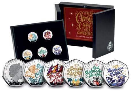 To celebrate Christmas 2020 a 50p coin collection has been released featuring 5 of the most popular Christmas Carols. All struck to Proof Quality with the addition of colour. 