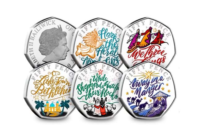 The 2020 Christmas Carol Silver Proof 50p Coin Collection reverses and obverse