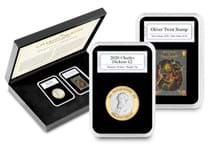 This £2 stamp and coin presentation features the 2020 Charles Dickens £2 and the Jersey Oliver Twist Stamp. In everslabs in large black leatherette box. With Certificate of Authenticity.