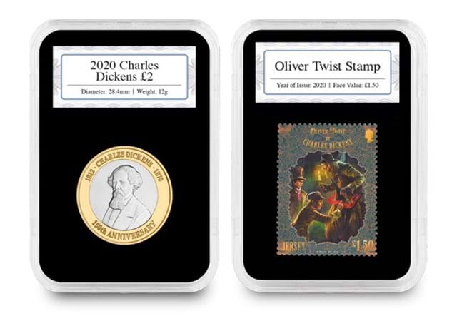 Charles Dickens Coin and Stamp Set slabs