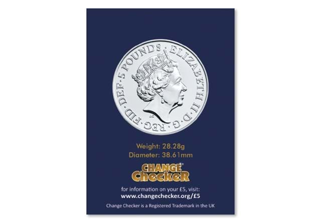 2021 UK The Griffin of Edward III BU £5 obverse in Change Checker packaging