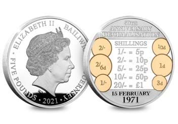 2021 Guernsey Silver with Gold-plate 5 Decimalisation 50th Obverse and Reverse