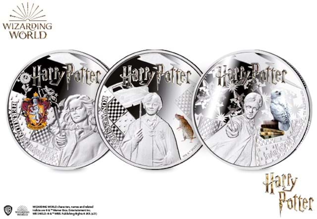 2021 Harry Potter Silver Proof 1oz Three Coin Set reverses