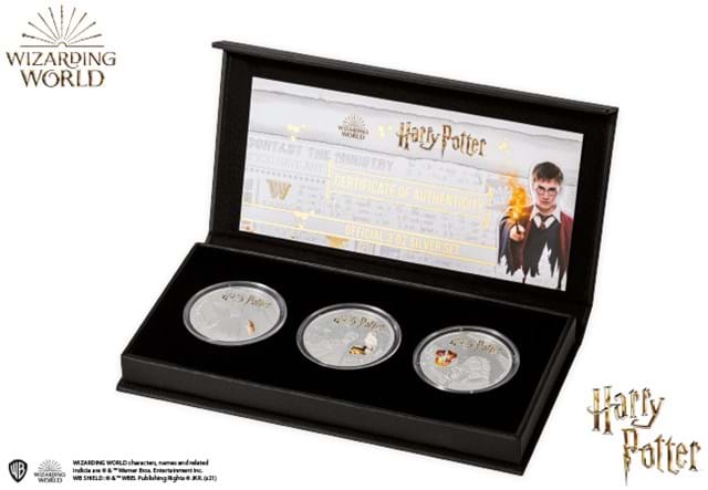 2021 Harry Potter Silver Proof 1oz Three Coin Set in display box