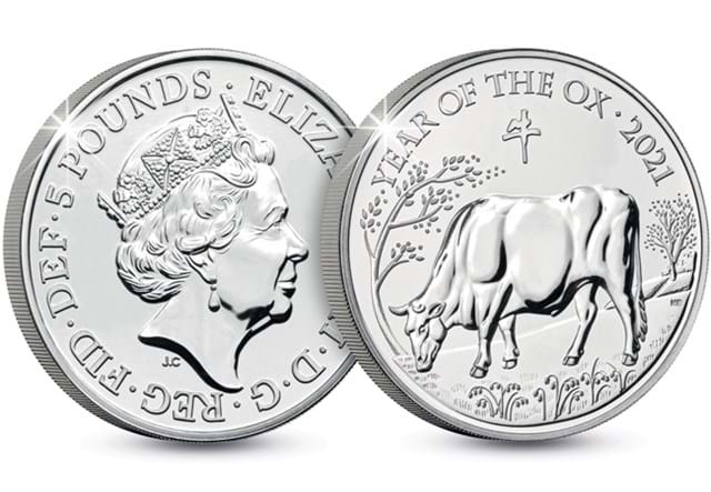 UK 2021 Lunar Year of the Ox BU £5 Coin Cover both sides of coin