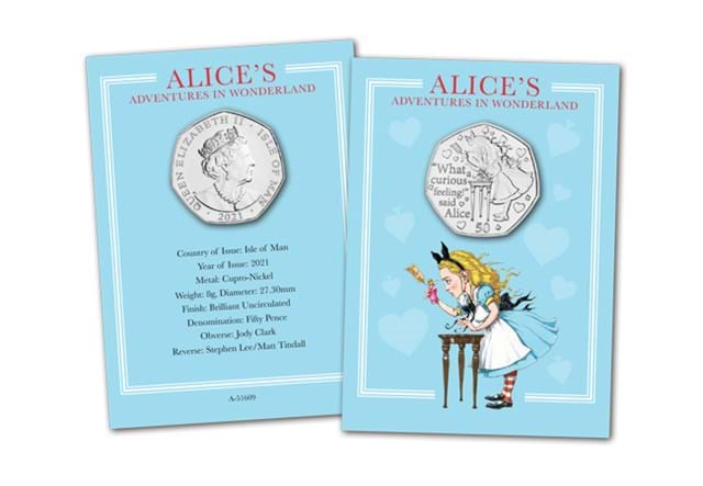 Alice's Adventures in Wonderland BU 50p Coin both sides in packaging