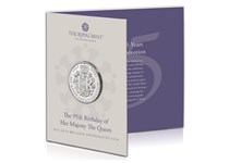 This BU Pack features the official UK £5 issued by The Royal Mint to mark the 95th birthday of the Queen. It is struck from base metal to a BU finish. Comes in a presentation pack from The Royal Mint.