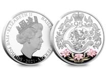 Your Queen Elizabeth 95th Birthday £5 is struck from .925 Silver to a Proof finish, and features a design on the reverse inspired by the Royal Cypher, as well as a selectively coloured Jersey Lily. 