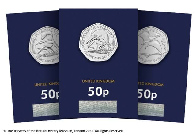 2021 UK Mary Anning BU 50p Complete Collection reverses in Change Checker packaging