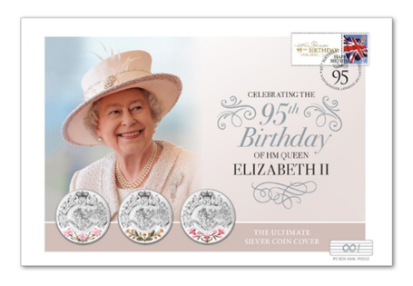 Your QEII 95th Birthday Ultimate Silver Coin Cover presented all 3 coins issued by Jersey, Guernsey and Isle of Man struck from .999 Silver with selective full colour. Limited to 295 collectors.