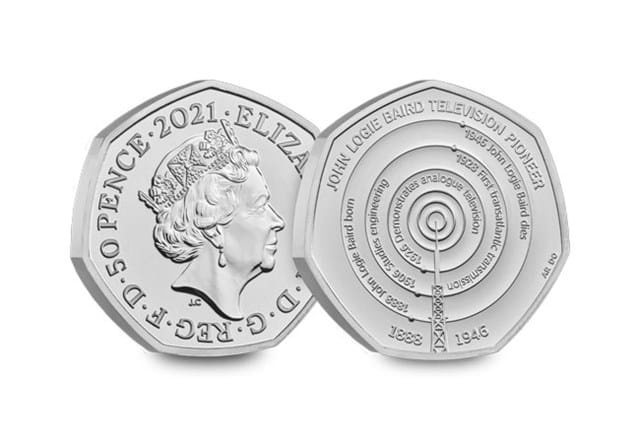 2021 UK John Logie Baird CERTIFIED BU 50p both sides