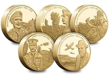 Britain's Greatest Leaders Gold-Plated Piedfort Set All 5 Coins Reverse
