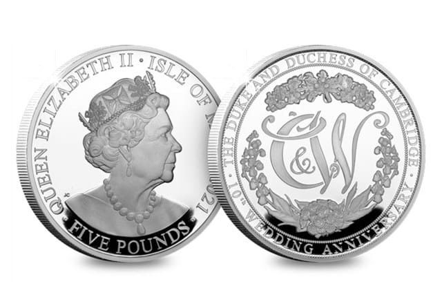 Will and Kate 10th Anniversary Silver Proof £5 Obverse and Reverse