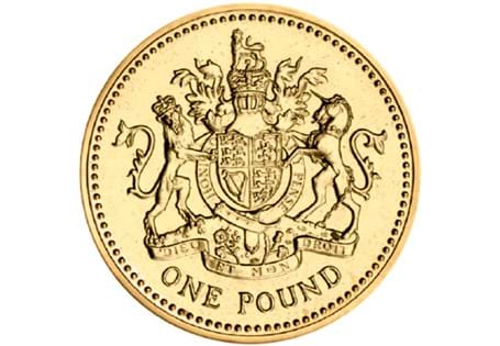 Issued from 1983 - 2008, this circulated £1 features the Royal Coat of Arms design on the reverse.