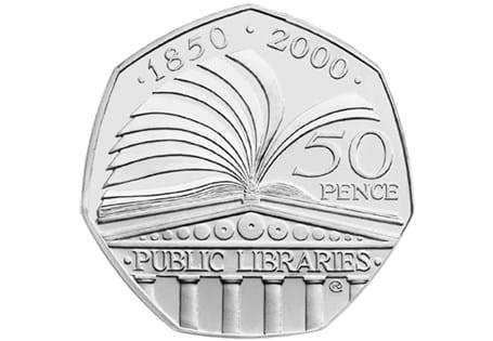 Have you seen this 50p coin? It was issued in 2000 to commemorate the 150th anniversary of the Public Libraries Act. The reverse features turning pages of a book along with the anniversary dates.