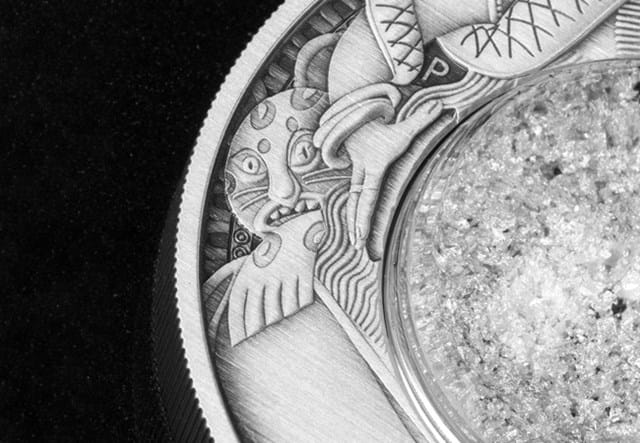 Australia 2021 Tears of the Moon 2oz Silver Antique Coin close up on side of reverse