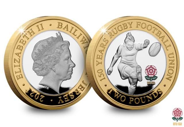 RFU 150th Anniversary Silver Proof Conversion £2 Coin Obverse and Reverse