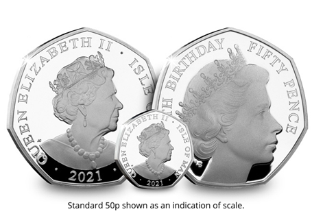 Your Queen Elizabeth 95th Birthday 50p coin is struck from 1oz of .999 Silver to a Proof finish. The reverse features a portrait of the Queen from the 1950s.