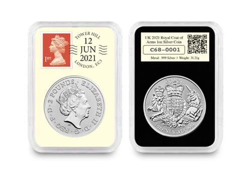 UK 2021 Queen Elizabeth II's Official Birthday Silver DateStamp Issue both sides of coin in slab