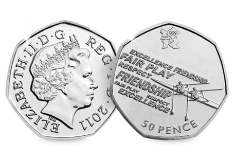 The Rowing 50p was issued as part of a series of 29 Olympic 50ps in commemoration of London 2012, with each 50p featuring a different Olympic Sport.