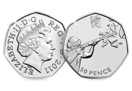 The Shooting 50p coin was issued as part of a series of 29 Olympic 50ps in commemoration of London 2012, with each 50p featuring a different Olympic Sport.