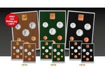 This Historic UK Proof Set bundle includes 3 Royal Mint Proof sets issued in 1974, 1975 and 1976.