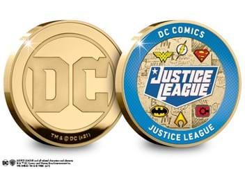 Both sides of DC Comic Justice League Colour Medal