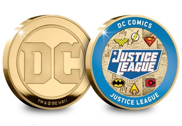 Obverse and reverse of DC Comic Justice League Colour Medal