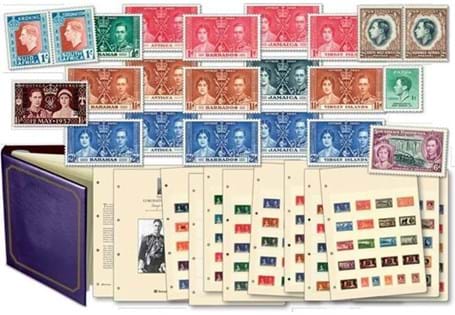 202 stamps from 57 different countries to commemorate King George VI Coronation. Displayed in 10 pages (6009) and in Westminster Mercury 4 ring album. Unused Condition