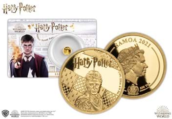 Harry Potter Small Gold Coin Obverse Reverse with Themed Packaging