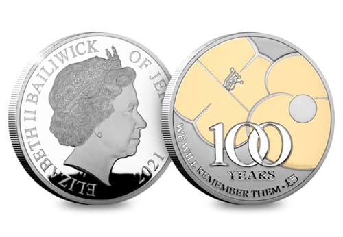 The 2021 Remembrance Poppy Silver Proof £5 Obverse and Reverse