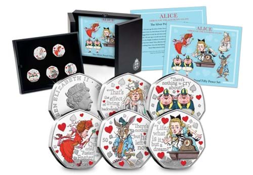 Alice Through the Looking-Glass Silver 50p Set with Certificate of Authenticity and Display Box