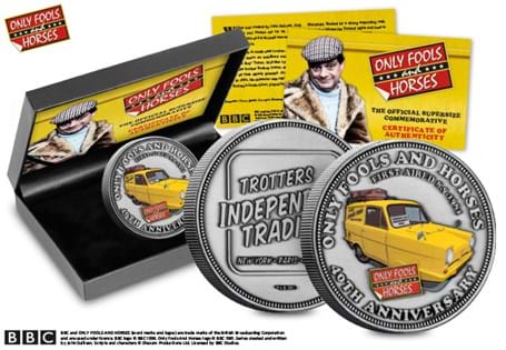 2021 marks the 40th anniversary of Only Fools and Horses. A 70mm Supersize commemorative has been released featuring Britain's favourite three-wheel vehicle – the Reliant Robin – in vivid colour.