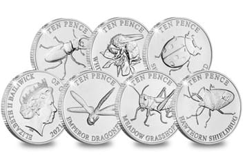 The Insects Uncirculated 10p Set Obverse and All Reverses