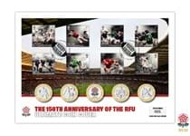 Ultimate Coin Cover features all five of the 2021 Jersey RFU BU £2 coins, alongside the Royal Mail 2021 Rugby Union Stamps  — postmarked on their first day of issue 19th October 2021.