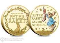 Released for 2021, this stunning commemorative features Peter Rabbit hanging up his stocking surrounded by Snowflakes on 1oz of 9ct Gold. Limited to just 30 worldwide and presented in floating box.